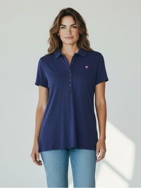 Lilly Pulitzer Navy Short-Sleeve Button-Down Polo size large Pima cotton